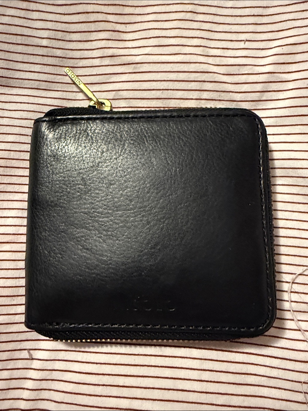 Nisolo Black Leather Zip Wallet with Gold Hardware